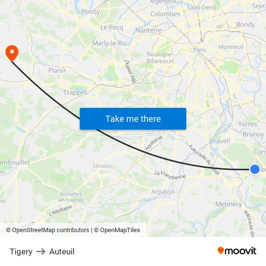 Tigery to Auteuil map