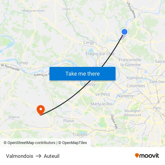 Valmondois to Auteuil map