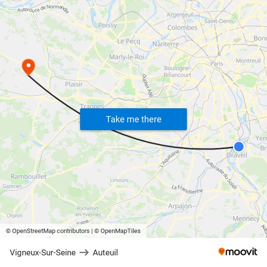 Vigneux-Sur-Seine to Auteuil map
