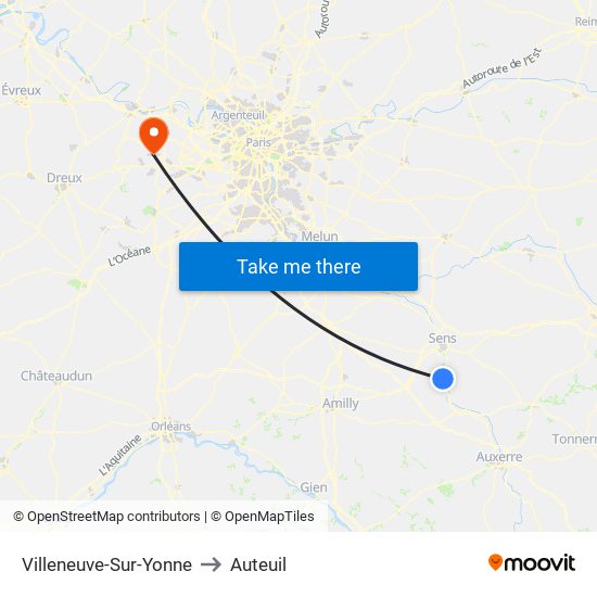Villeneuve-Sur-Yonne to Auteuil map