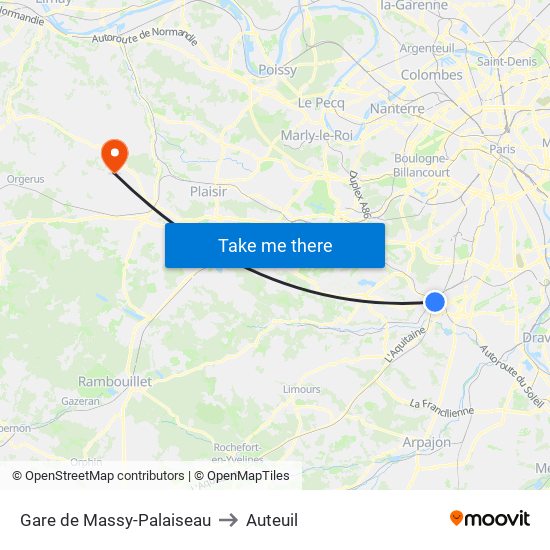 Gare de Massy-Palaiseau to Auteuil map