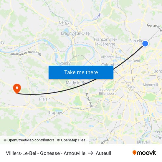 Villiers-Le-Bel - Gonesse - Arnouville to Auteuil map