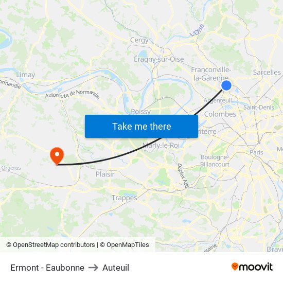 Ermont - Eaubonne to Auteuil map