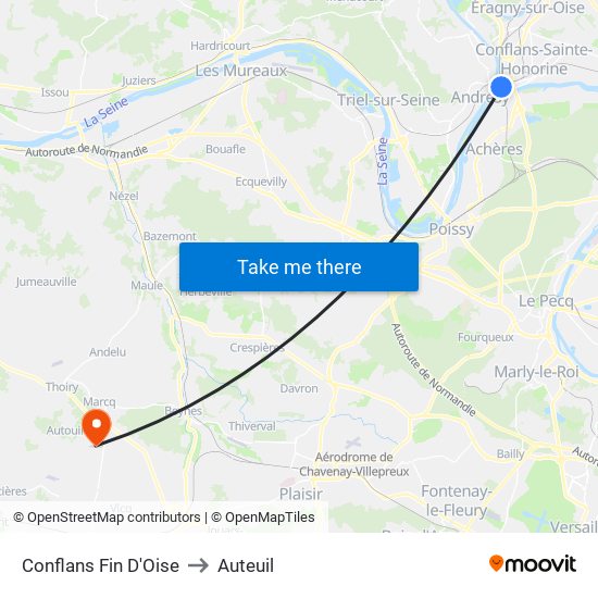 Conflans Fin D'Oise to Auteuil map