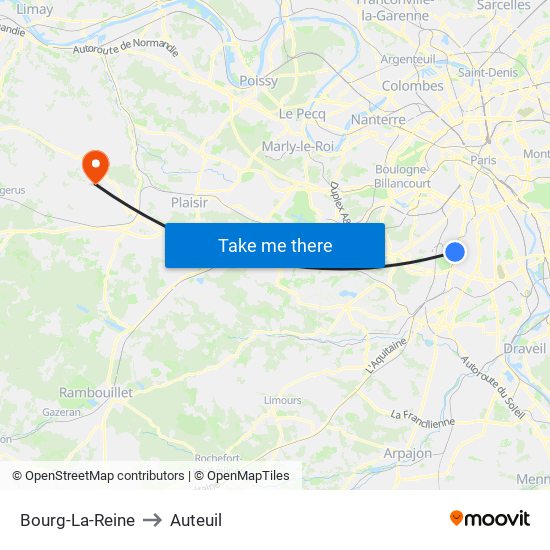 Bourg-La-Reine to Auteuil map