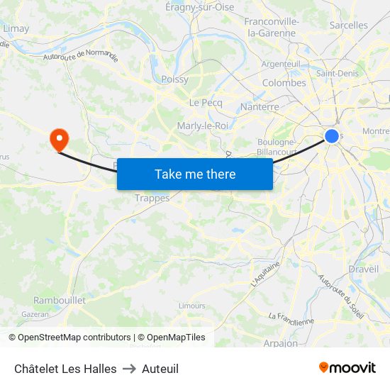 Châtelet Les Halles to Auteuil map