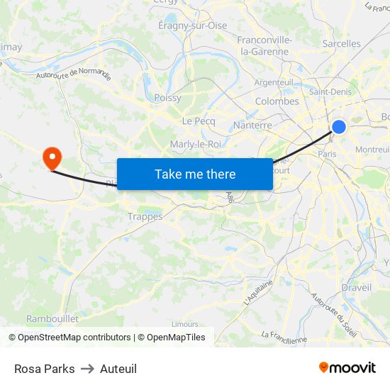 Rosa Parks to Auteuil map