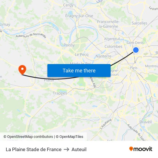 La Plaine Stade de France to Auteuil map