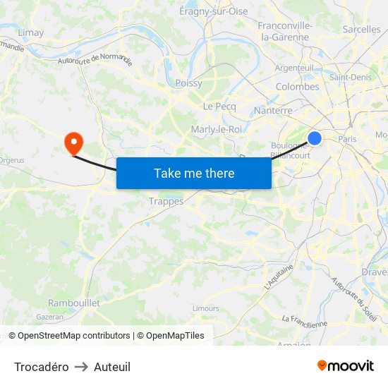 Trocadéro to Auteuil map