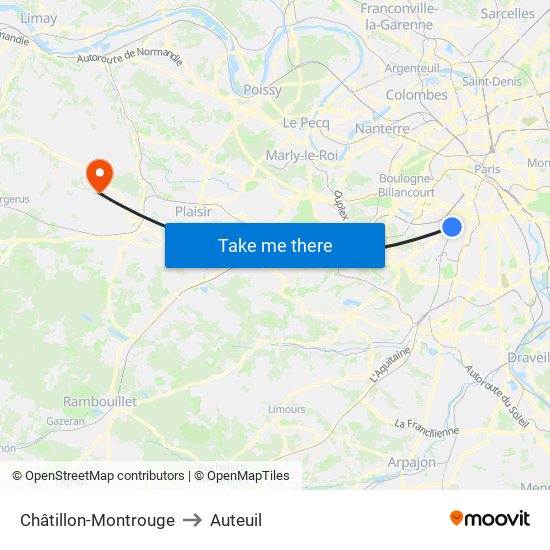 Châtillon-Montrouge to Auteuil map