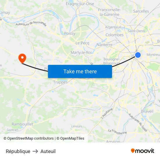 République to Auteuil map