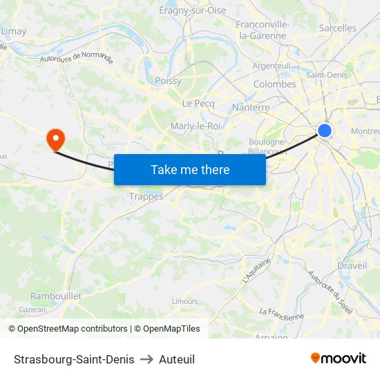Strasbourg-Saint-Denis to Auteuil map