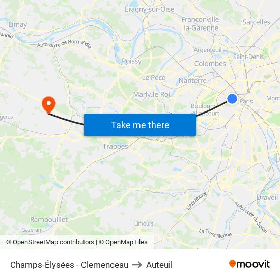 Champs-Élysées - Clemenceau to Auteuil map