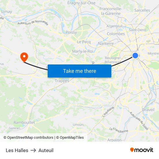 Les Halles to Auteuil map