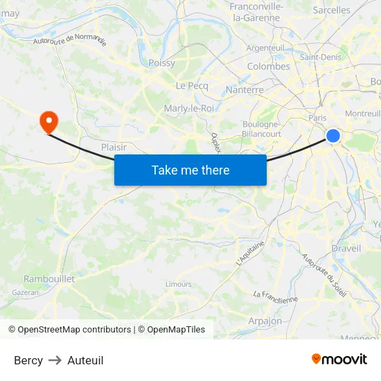 Bercy to Auteuil map