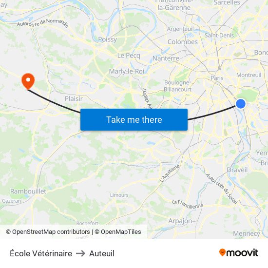 École Vétérinaire to Auteuil map