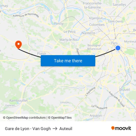 Gare de Lyon - Van Gogh to Auteuil map