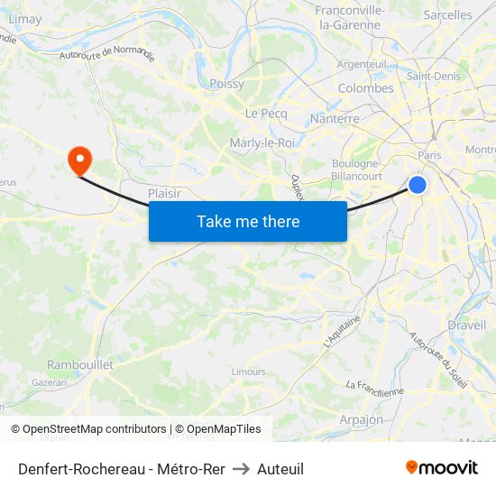Denfert-Rochereau - Métro-Rer to Auteuil map