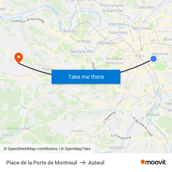 Place de la Porte de Montreuil to Auteuil map
