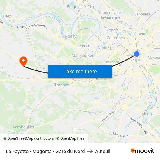 La Fayette - Magenta - Gare du Nord to Auteuil map
