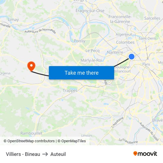 Villiers - Bineau to Auteuil map