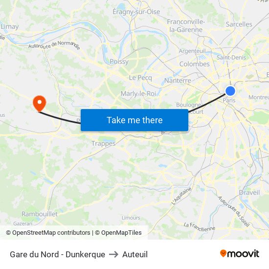 Gare du Nord - Dunkerque to Auteuil map