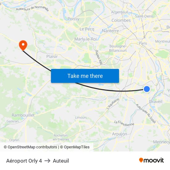 Aéroport Orly 4 to Auteuil map