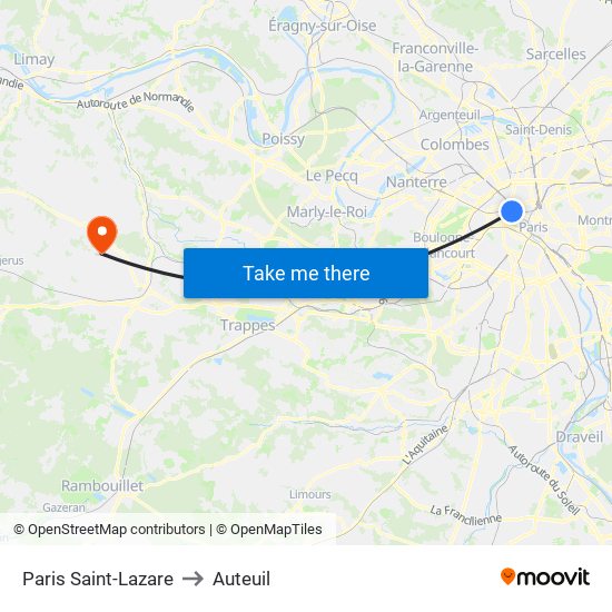 Paris Saint-Lazare to Auteuil map