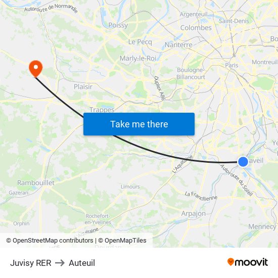 Juvisy RER to Auteuil map