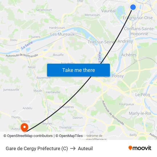 Gare de Cergy Préfecture (C) to Auteuil map