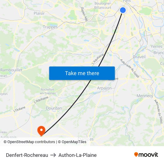 Denfert-Rochereau to Authon-La-Plaine map