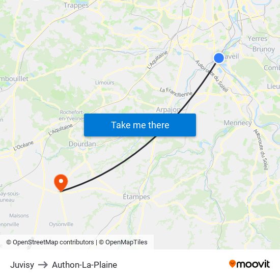 Juvisy to Authon-La-Plaine map