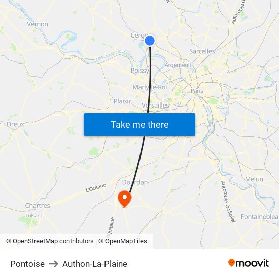 Pontoise to Authon-La-Plaine map