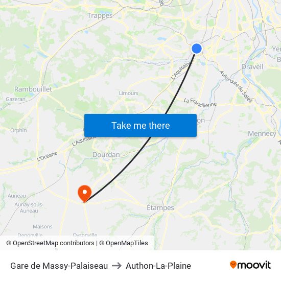 Gare de Massy-Palaiseau to Authon-La-Plaine map