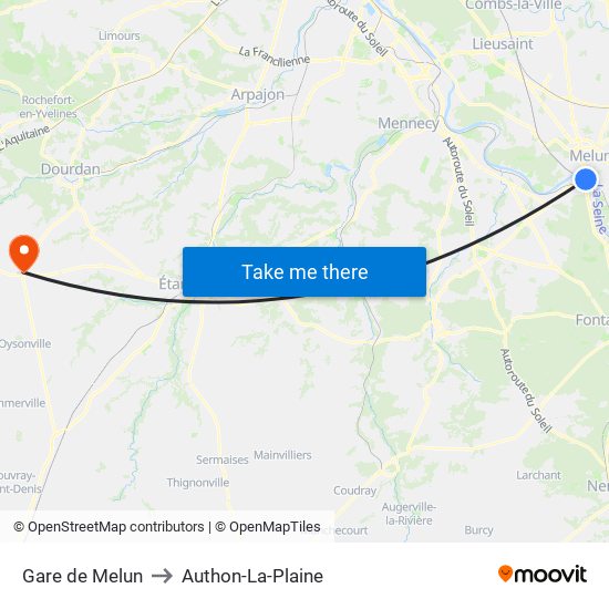 Gare de Melun to Authon-La-Plaine map