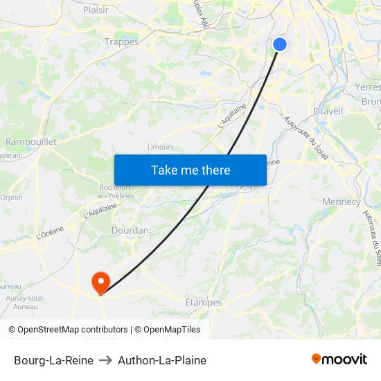 Bourg-La-Reine to Authon-La-Plaine map
