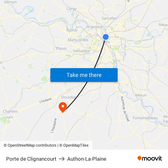 Porte de Clignancourt to Authon-La-Plaine map