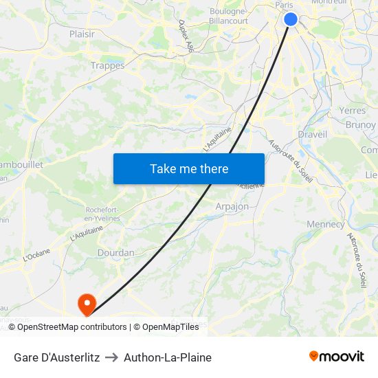 Gare D'Austerlitz to Authon-La-Plaine map