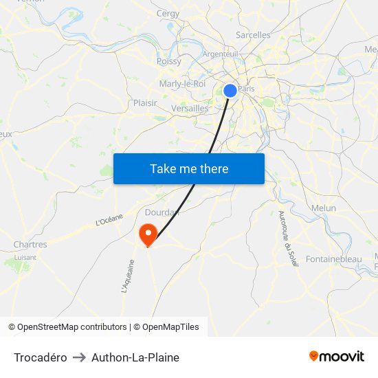 Trocadéro to Authon-La-Plaine map