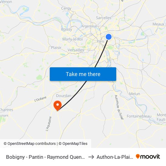 Bobigny - Pantin - Raymond Queneau to Authon-La-Plaine map