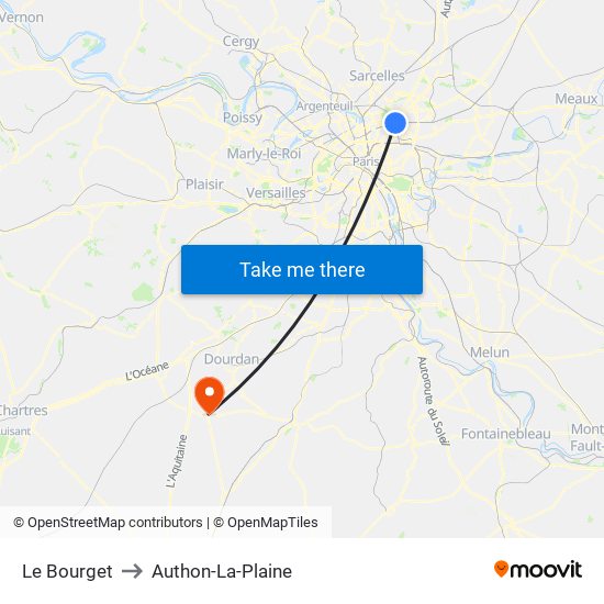 Le Bourget to Authon-La-Plaine map