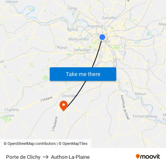 Porte de Clichy to Authon-La-Plaine map