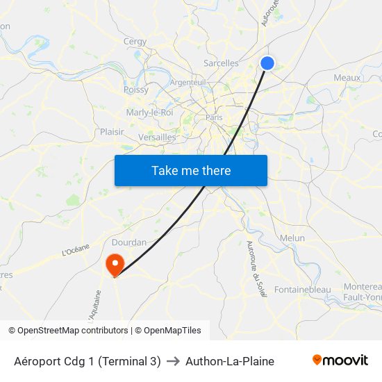 Aéroport Cdg 1 (Terminal 3) to Authon-La-Plaine map