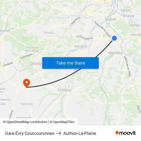 Gare Évry Courcouronnes to Authon-La-Plaine map