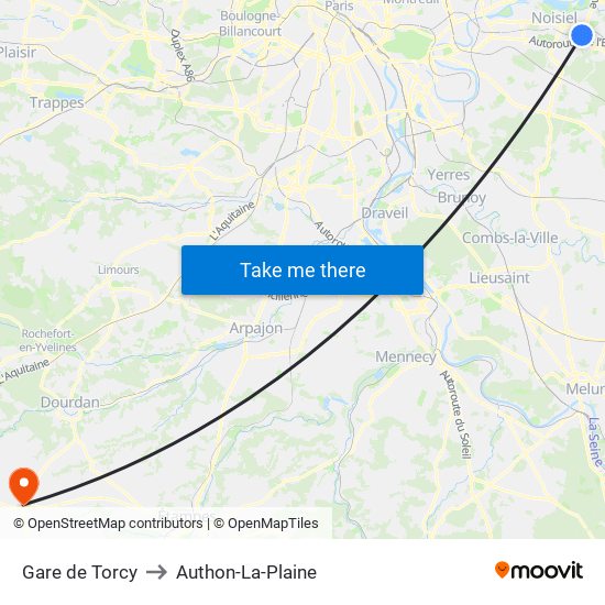Gare de Torcy to Authon-La-Plaine map