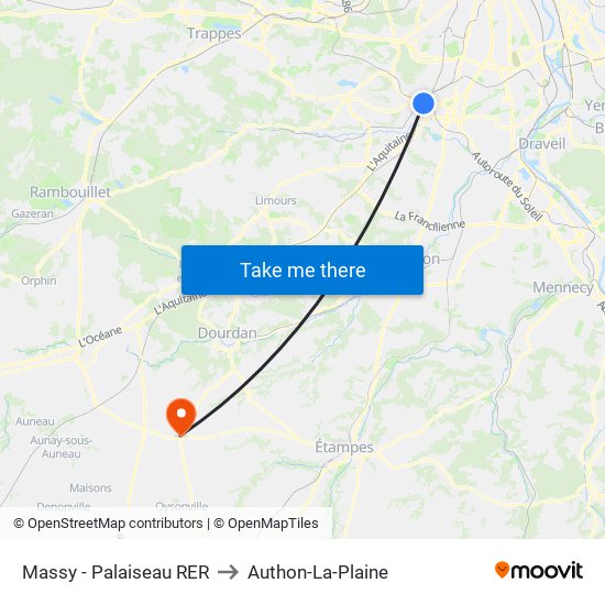 Massy - Palaiseau RER to Authon-La-Plaine map