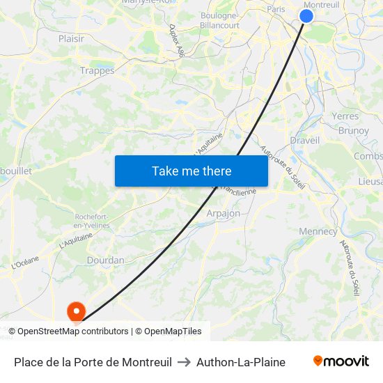Place de la Porte de Montreuil to Authon-La-Plaine map