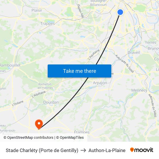 Stade Charléty (Porte de Gentilly) to Authon-La-Plaine map