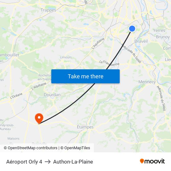 Aéroport Orly 4 to Authon-La-Plaine map