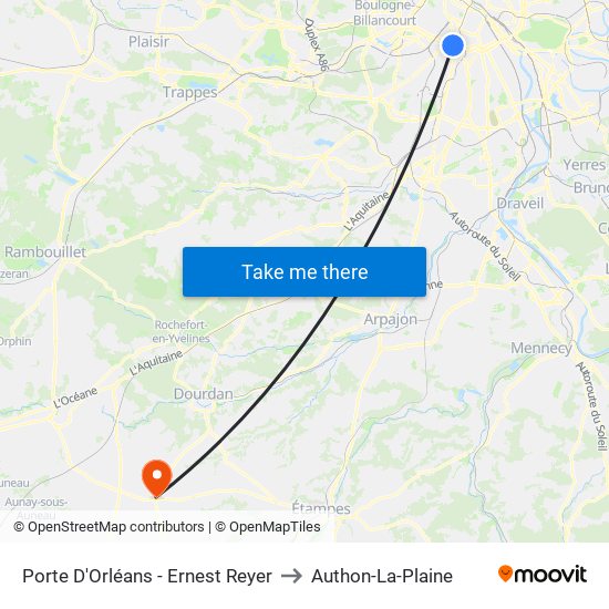 Porte D'Orléans - Ernest Reyer to Authon-La-Plaine map